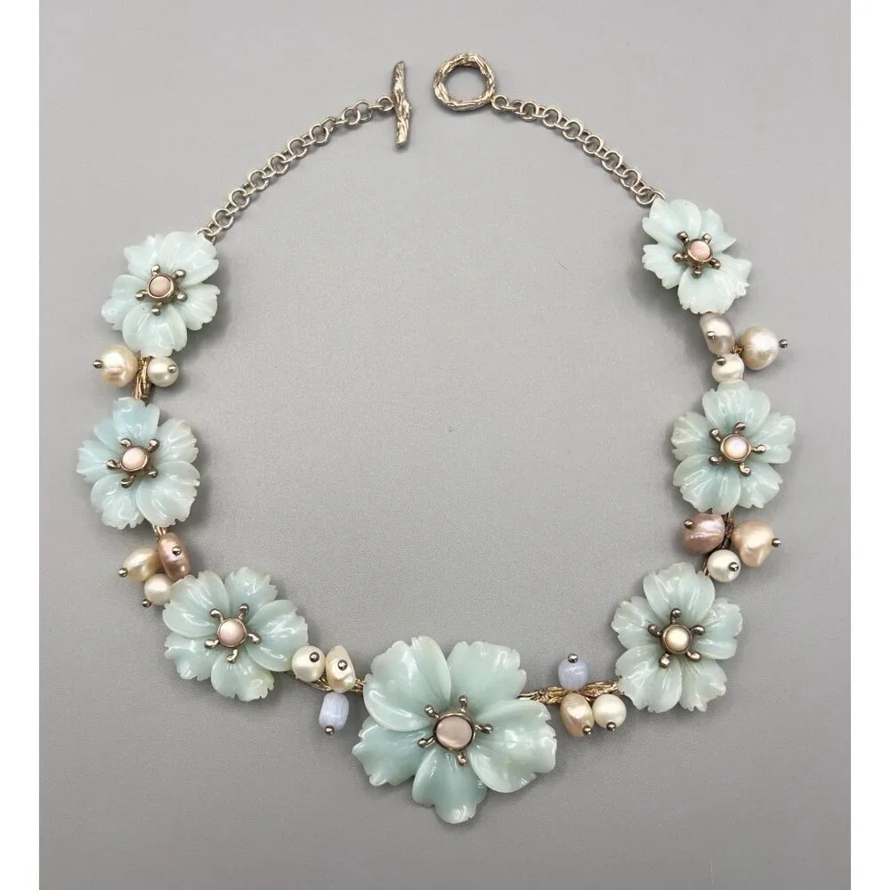 Whitney Kelly Sterling Silver Jade Flowers & Pearl Accents Necklace - Picture 2 of 14